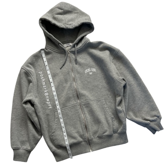 Anine Bing Zane Hoodie Zip Up Sweatshirt Jacket Heather Grey White XXS XS - Picture 11 of 14